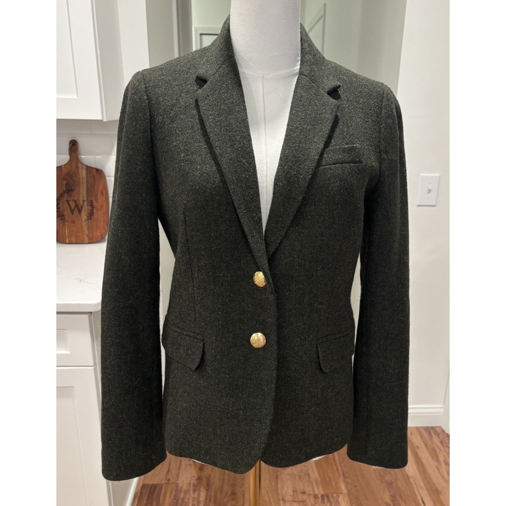 J. Crew Rhodes Blazer Italian Wool Green Suit Jacket Style E0397 Womens 4